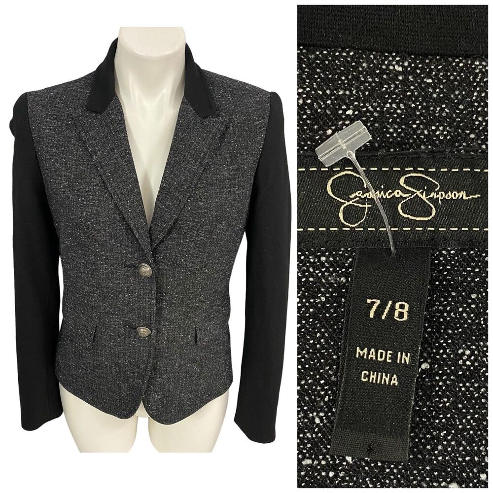 Jessica Simpson Blazer Womens 7/8 Black Colorblock Work Office Jacket Corpcore